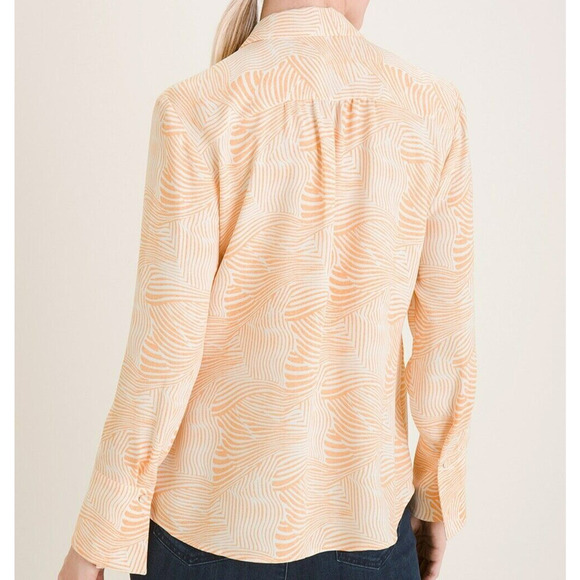 Chico's Zebra Print Ruffle Front Blouse Size Large / 2 Peach Button Up Shirt - Picture 7 of 11